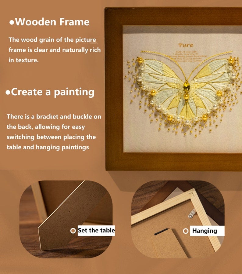 Butterfly Cross Stitch Decor DIY Embroidery Kit (Comes With Photo Frame)